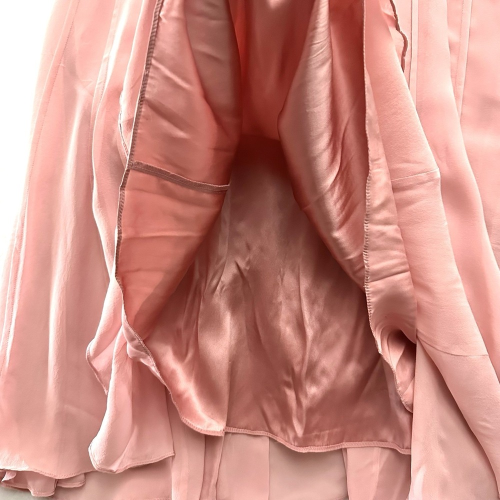Vintage Y2K BCBG Large L Babydoll 100% Silk Chiffon Petal Pink Chocolate Brown - Picture 10 of 15